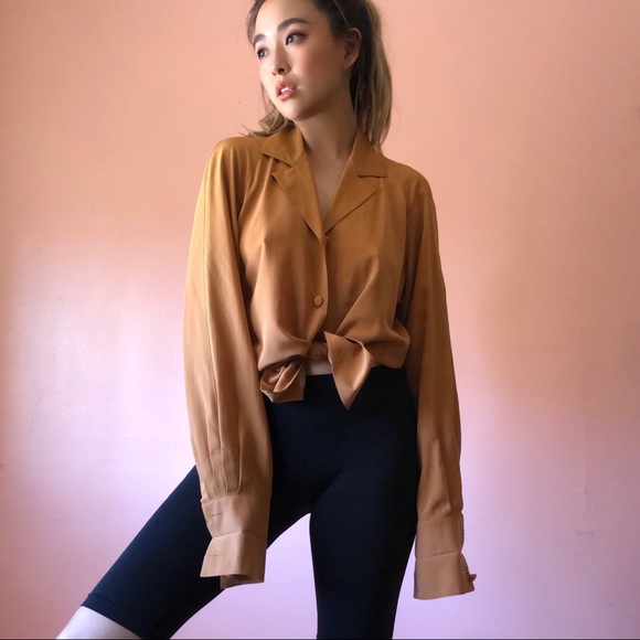 Vintage Tops - Vintage Cognac Silk Blouse Vintage Tops - Vintage Cognac Silk Blouse